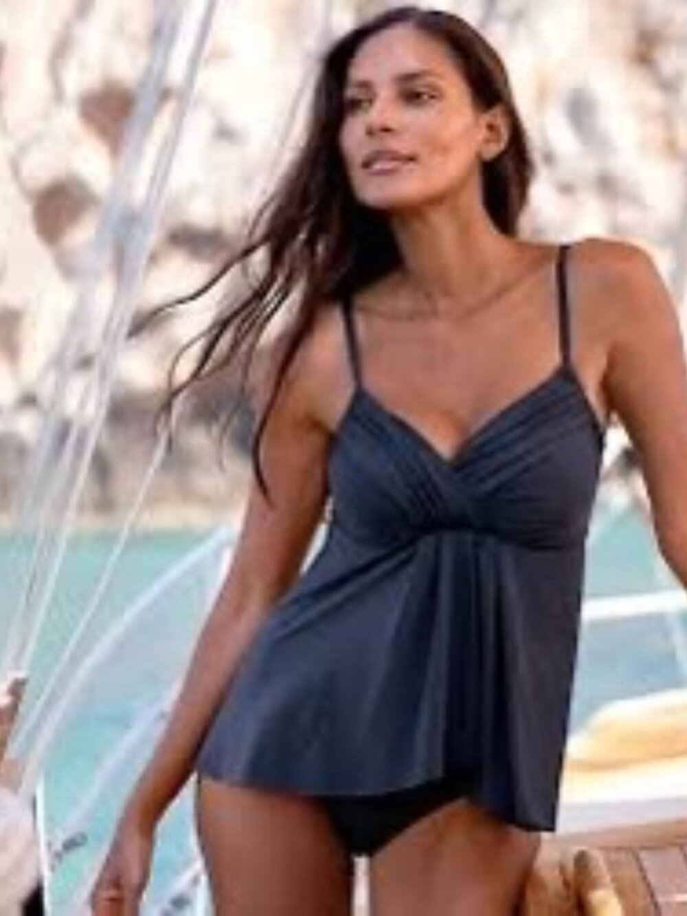 Garnet Hill Ruched-Overlay One-Piece Swimsuit size 16-like new, blue